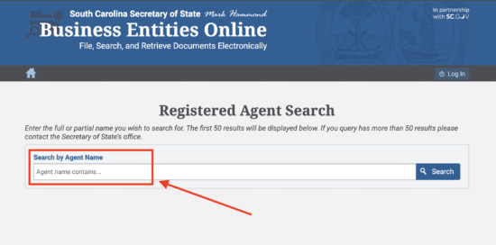 Screenshot of the Secretary of State website search field.